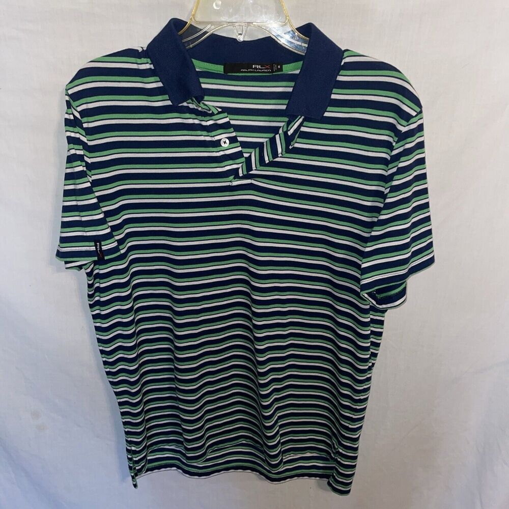 Ralph Lauren RLX Men’s Golf Polo Shirt Size Medium Blue Green Striped Athleisure